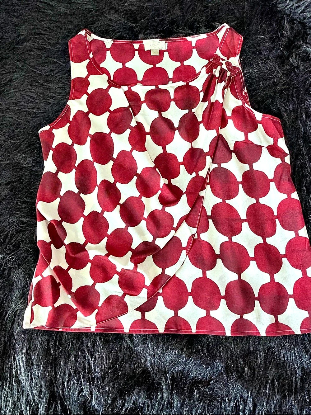 LOFT Geometric Sleeveless Blouse in Red & White XL Like New